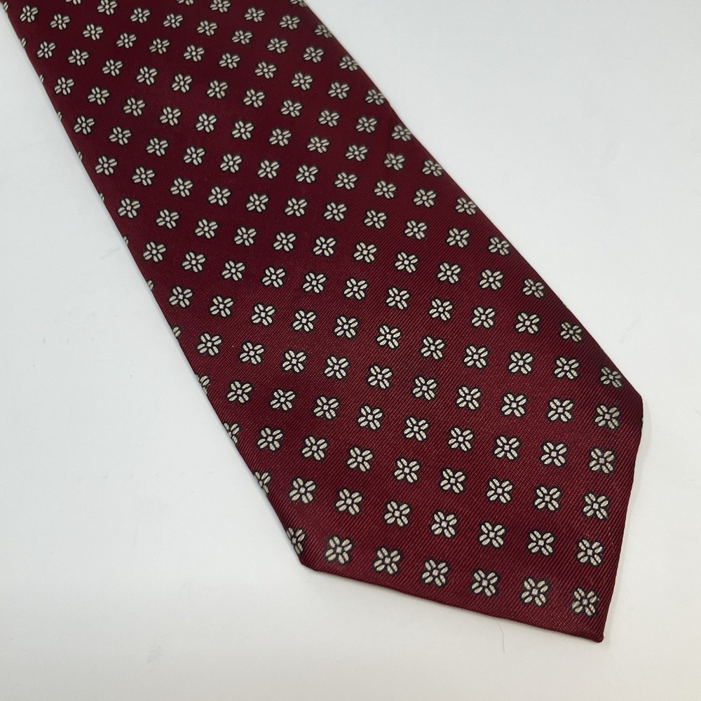Vintage Tattersall Mens Necktie Burgundy Floral Geometric Medallion Classic